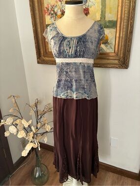 Y2K Brown Fairycore Beaded Maxi Skirt Size XL